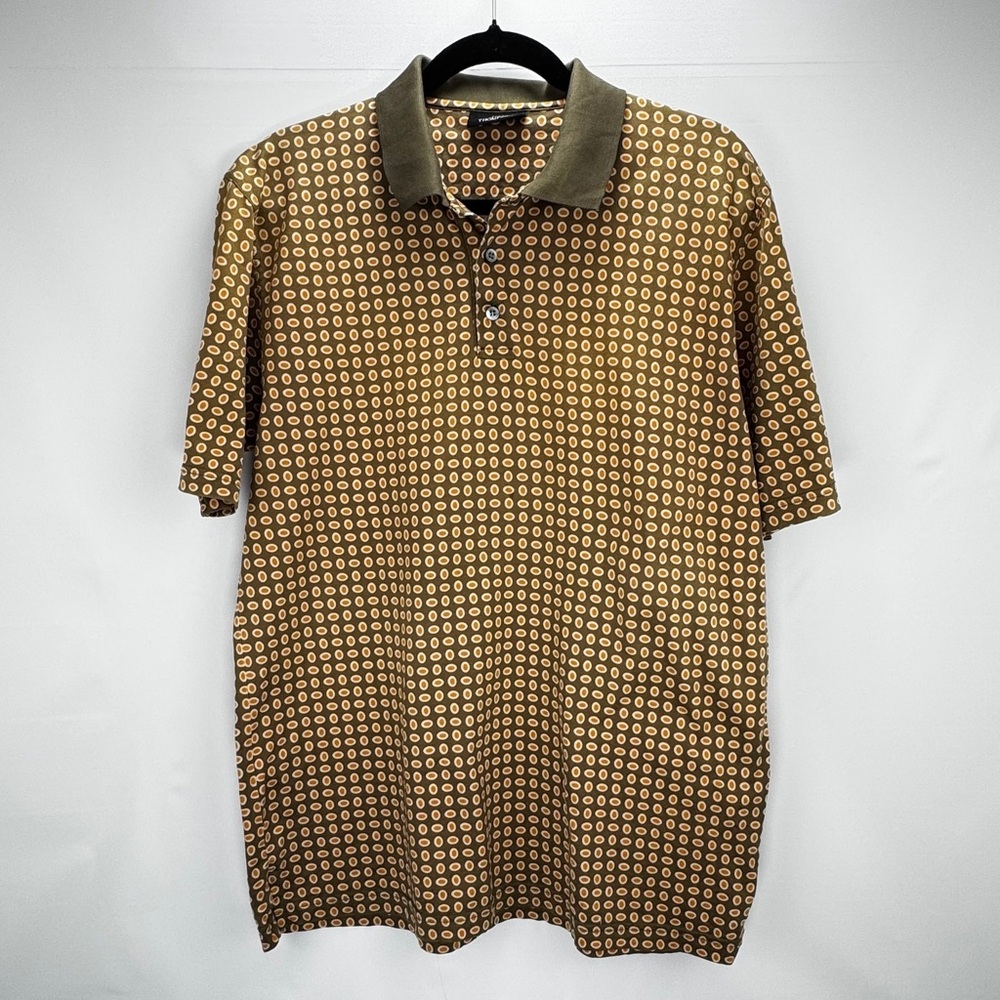 Vintage 90s Rare Geometric Green Yellow Graphic Golf Polo T-Shirt Retro Sz Med